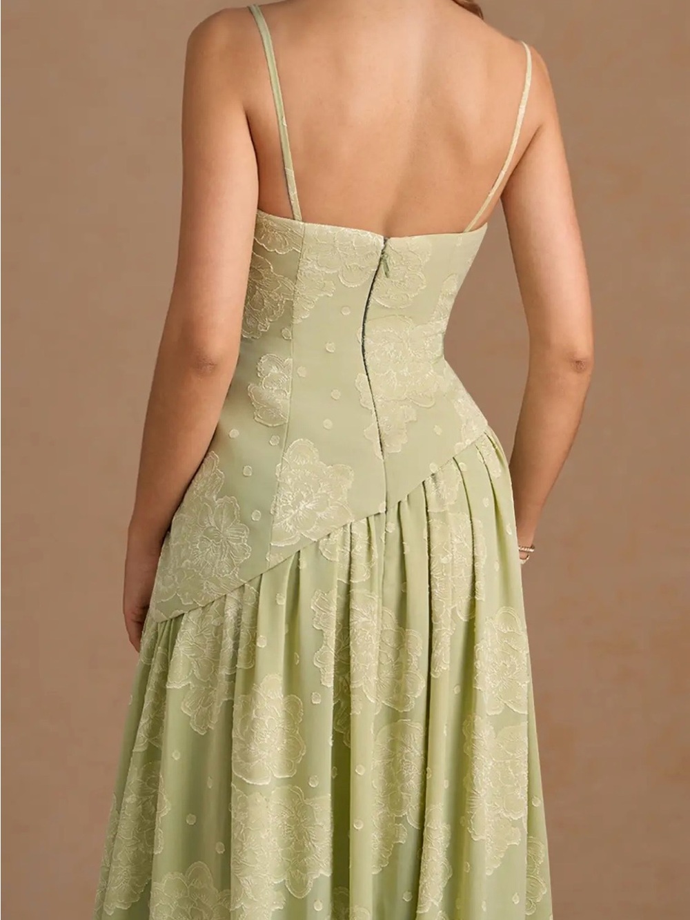 NWT Azazie Strapless Sage Green Lace Overlay Evening Dress - Picture 4 of 9
